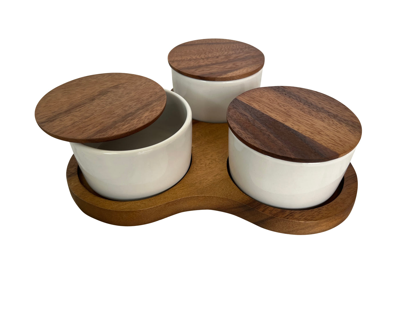 Triangular Serving Set with 3 White Ceramic Dishes - The Gift Shop
