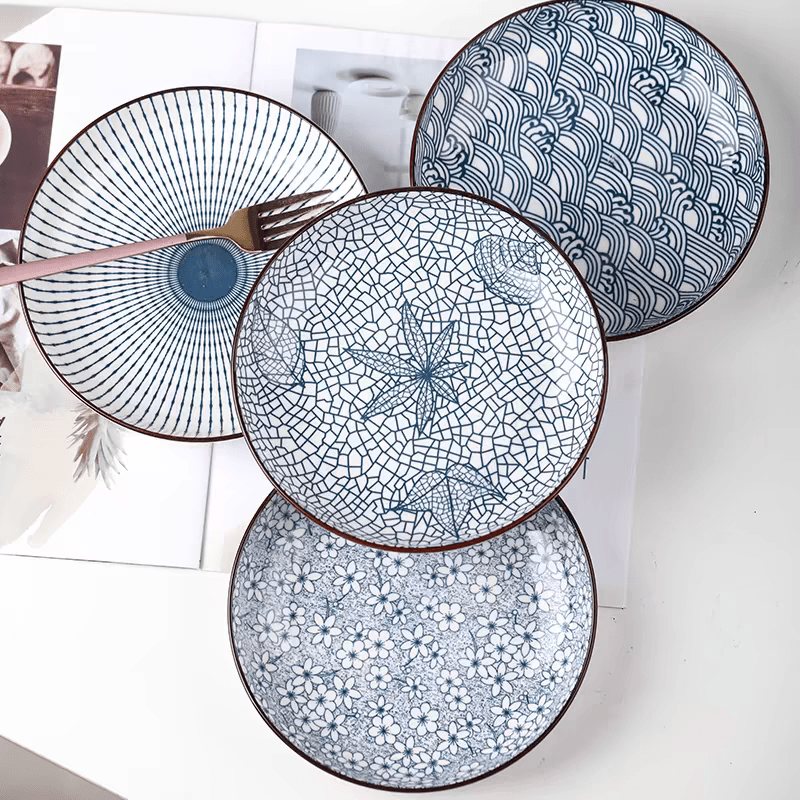 4Piece Japanese Ceramic Dinner Plates Set 1778 cm - The Gift Shop