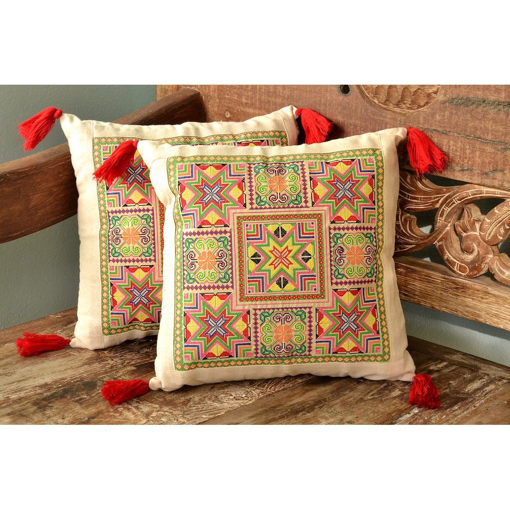 Embroidered Boho Cushion Cover – Handmade by Hmong Artisans - The Gift Shop