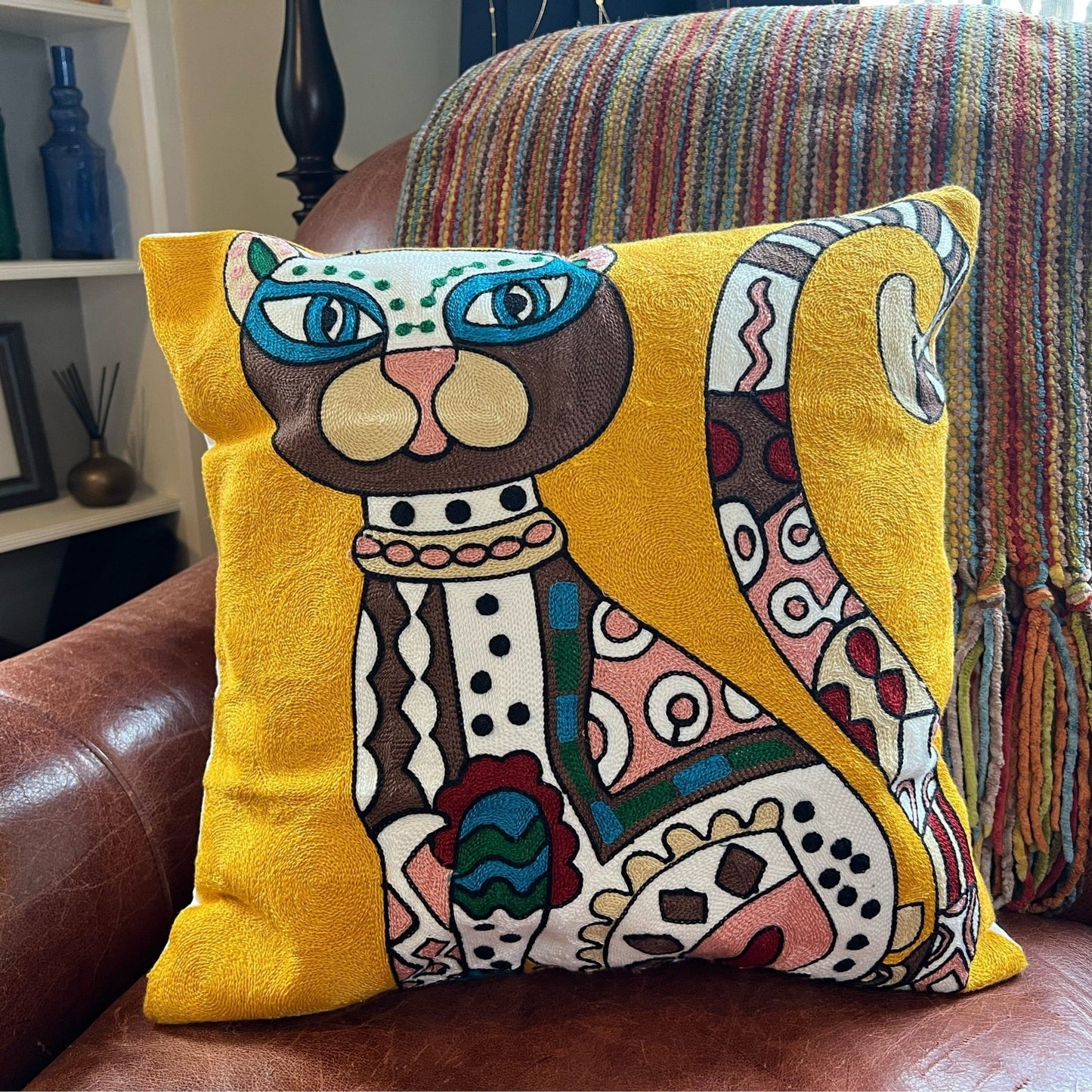 Gold Abstract Cat Embroidered Pillow Cover – Thoughtful Gift from The Gift Shop UAE