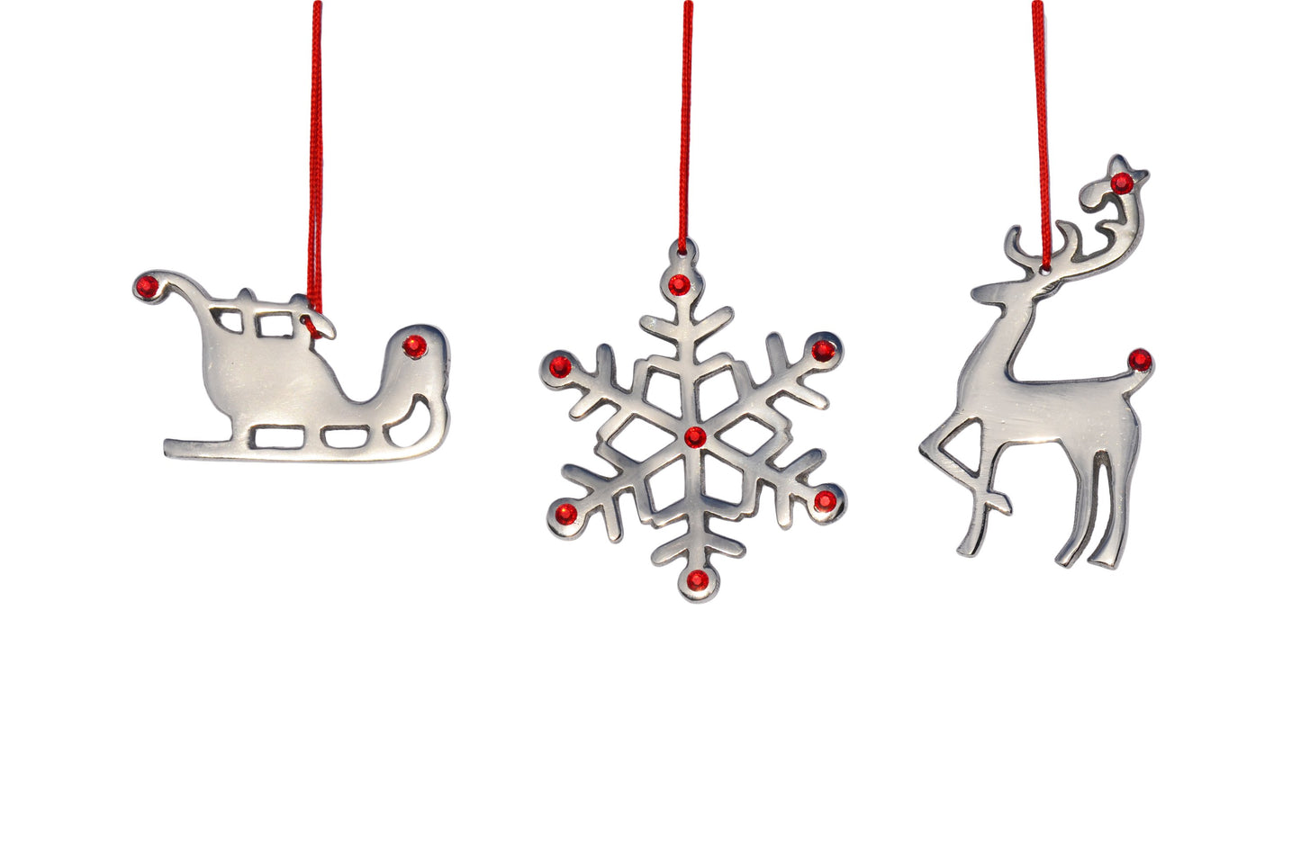 Handmade Christmas Ornaments Set of 4 with Red Ruby Crystals - The Gift Shop