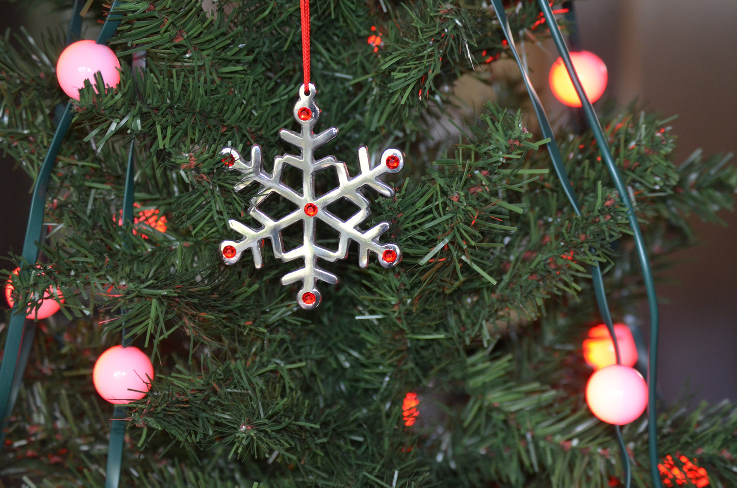 Handmade Christmas Ornaments Set of 4 with Red Ruby Crystals - The Gift Shop