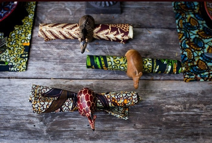 Safari Animal Napkin Ring Set | Hand-Carved Jacaranda Wood.
