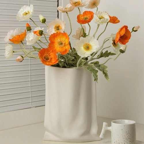 Handmade Ceramic Wrinkle Vase in Morandi Neutrals