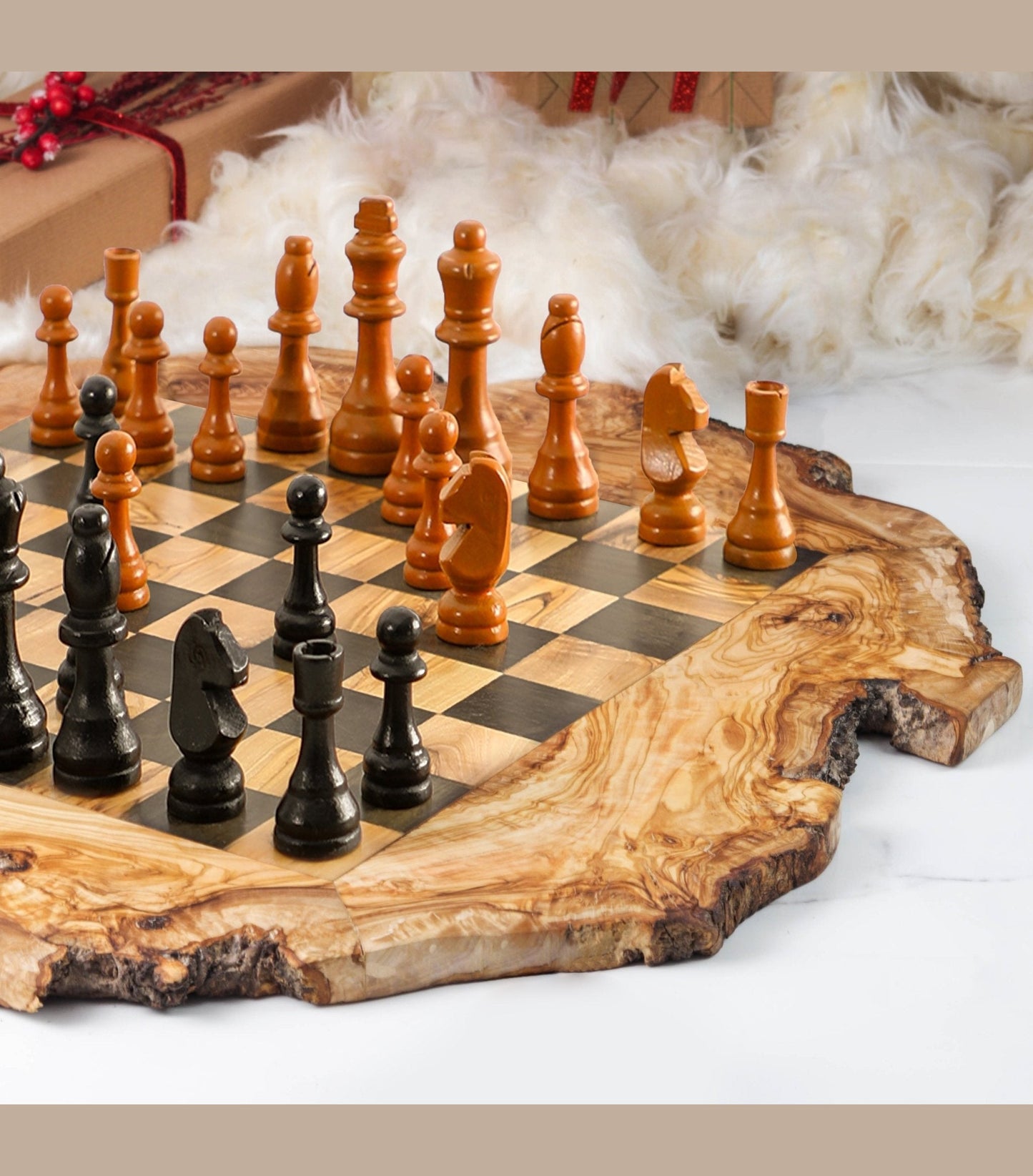 Handmade Olive Wood Chess Set with Natural Edges – Thoughtful Gift from The Gift Shop UAE