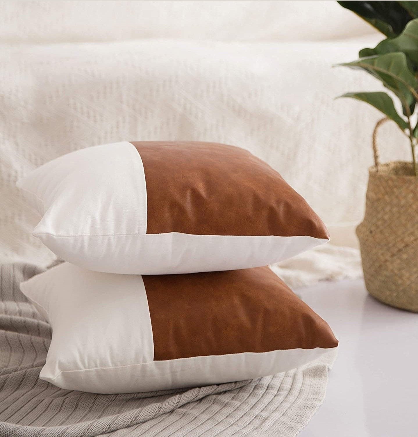 Vegan Leather Accent Pillow – Cotton Cover.
