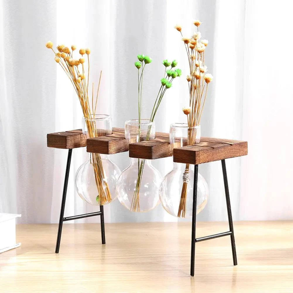 Glass and Wood Vase Planter - The Gift Shop