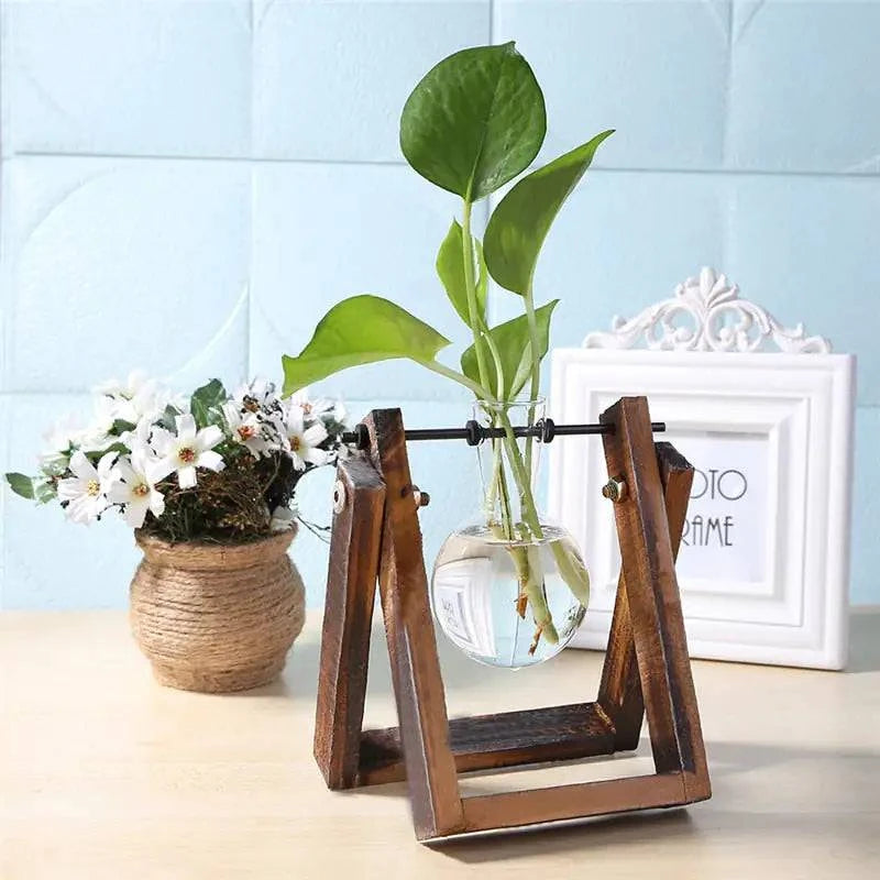 Glass and Wood Vase Planter - The Gift Shop