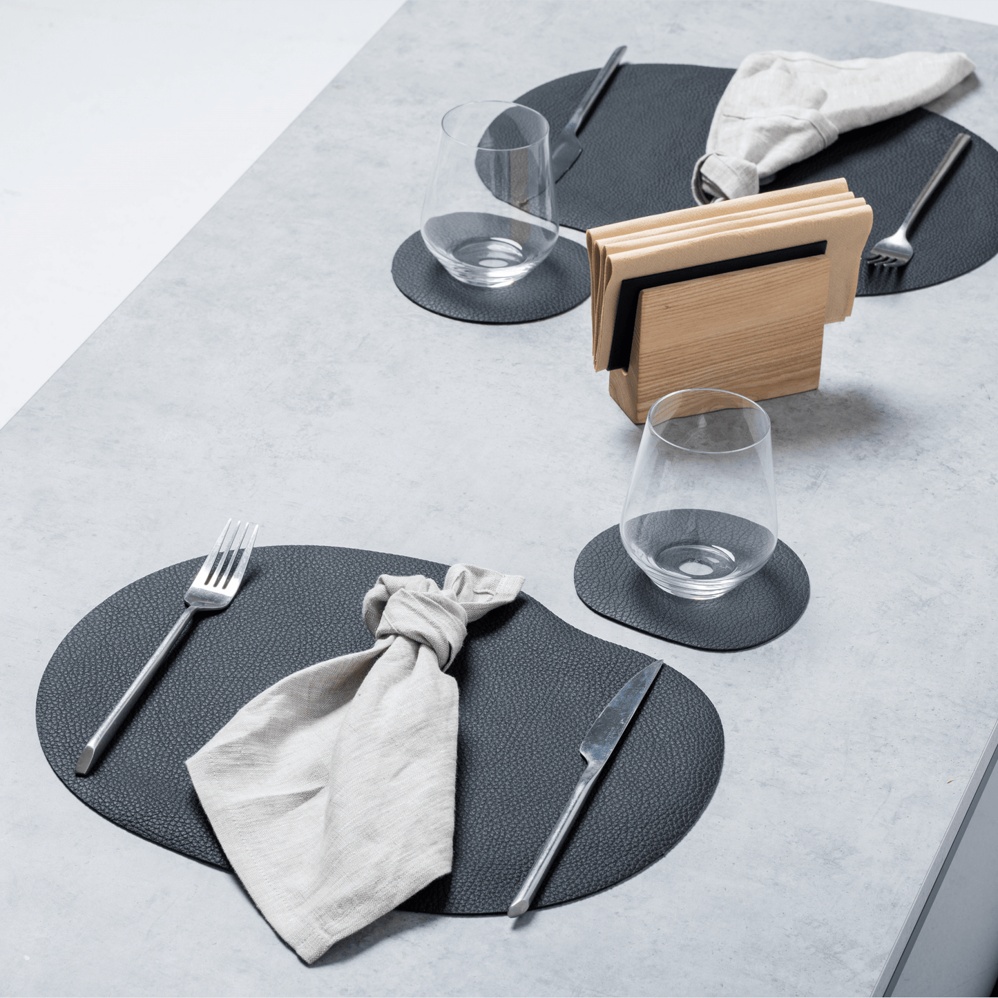 Natural Leather Placemat and Coaster | Black.