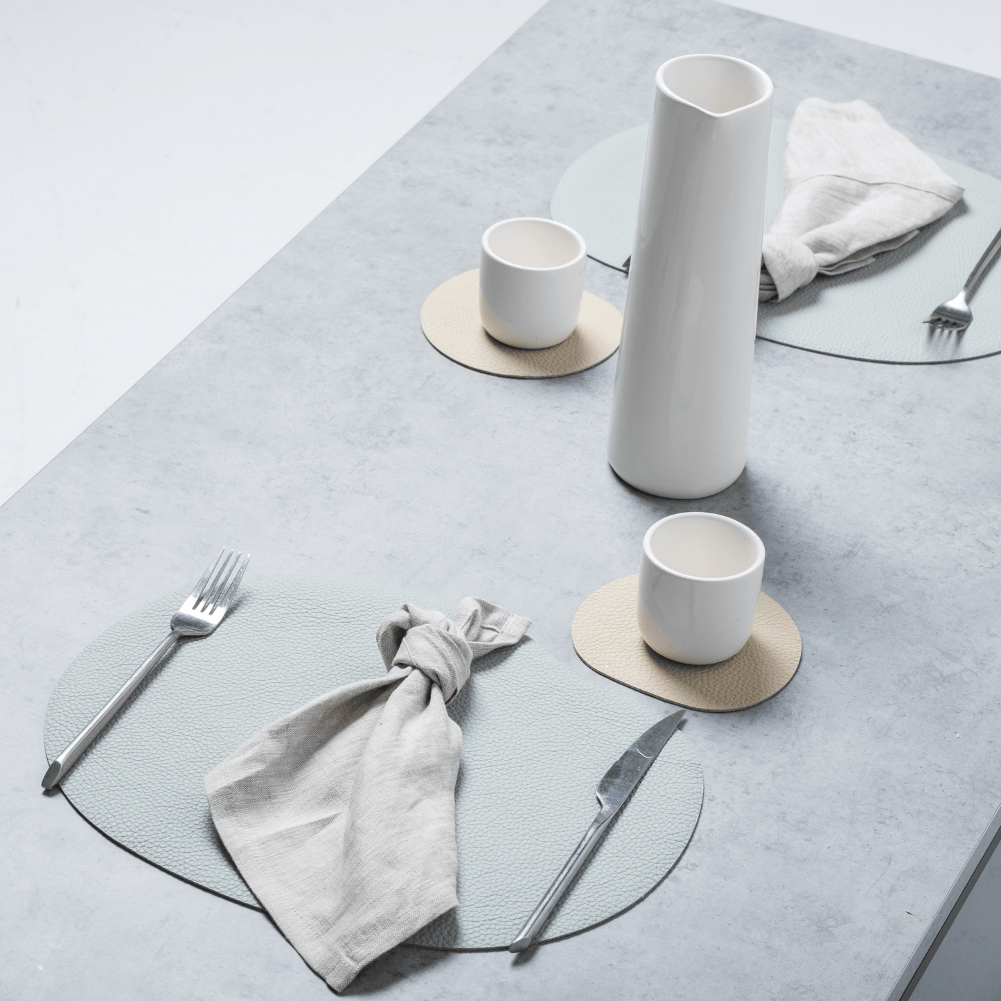 Natural leather placemat and coaster | grey blue – Thoughtful Gift from The Gift Shop UAE