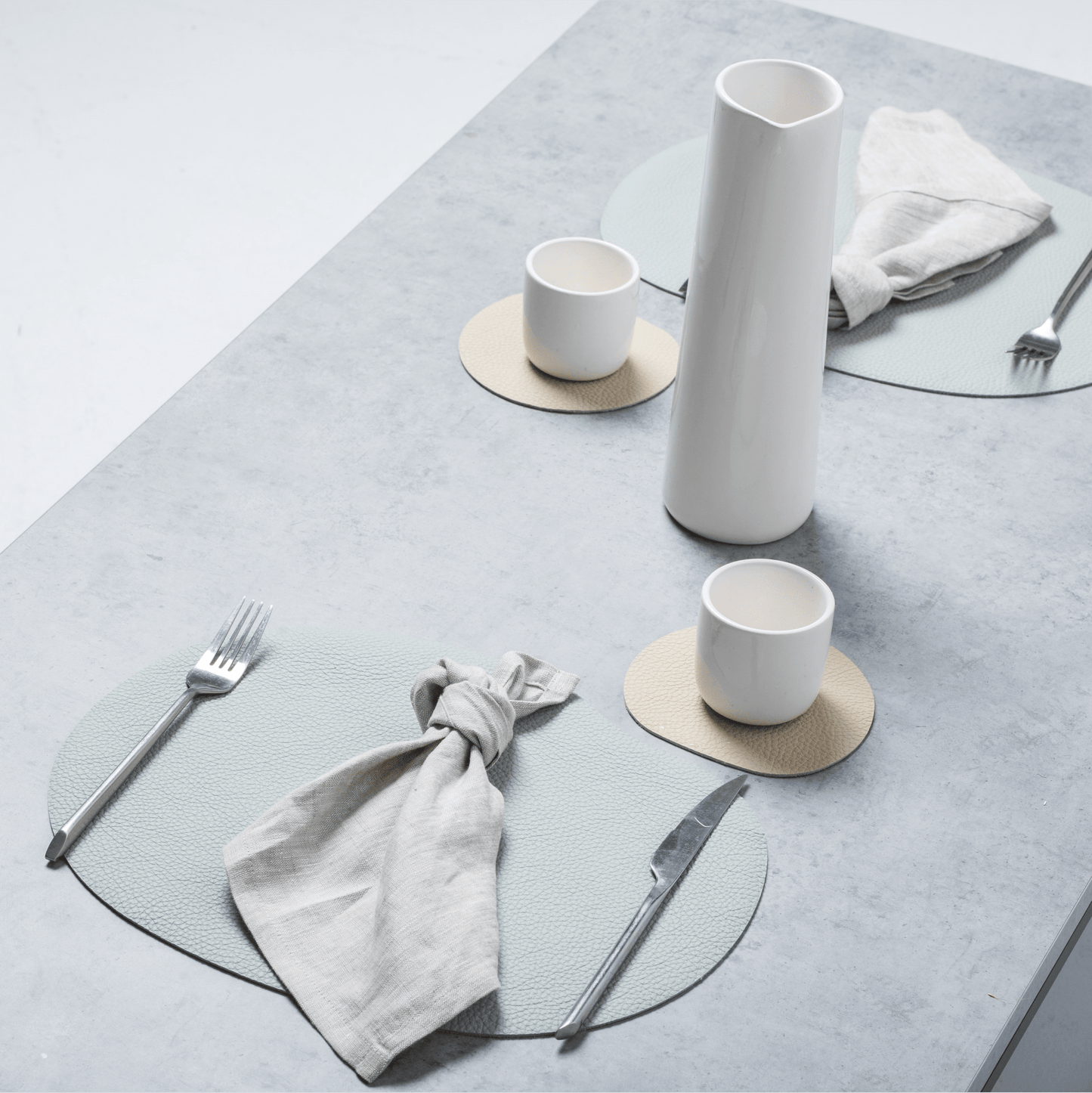 Natural Leather Placemat and Coaster | Grey Blue.