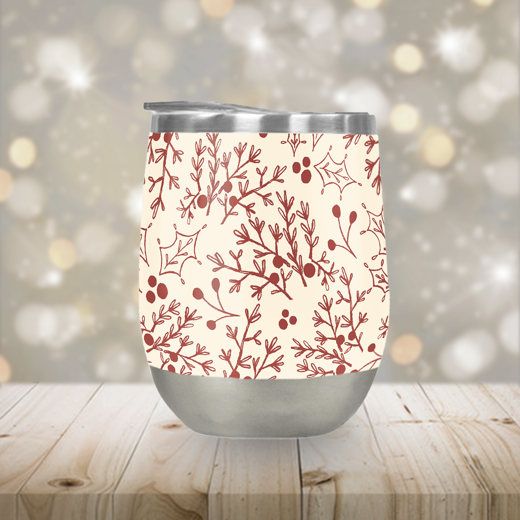 Red Christmas Branch Stemless Wine Tumbler - The Gift Shop