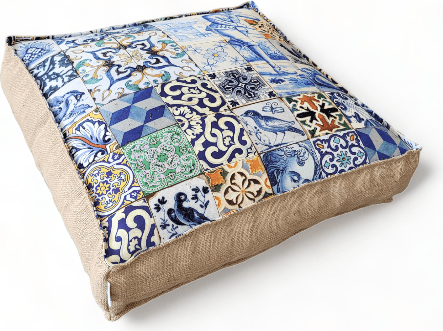 Portuguese Azulejo Pouf Ottoman for Indoor & Outdoor Use.