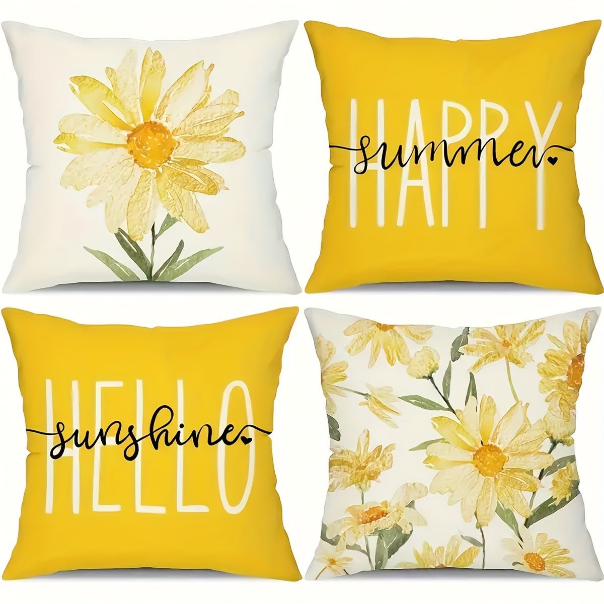 Spring & Summer Yellow Floral Pillow Covers – Set of 4 – Thoughtful Gift from The Gift Shop UAE