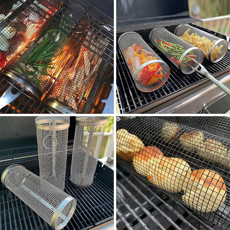 Rolling Grilling Basket Stainless Steel - The Gift Shop