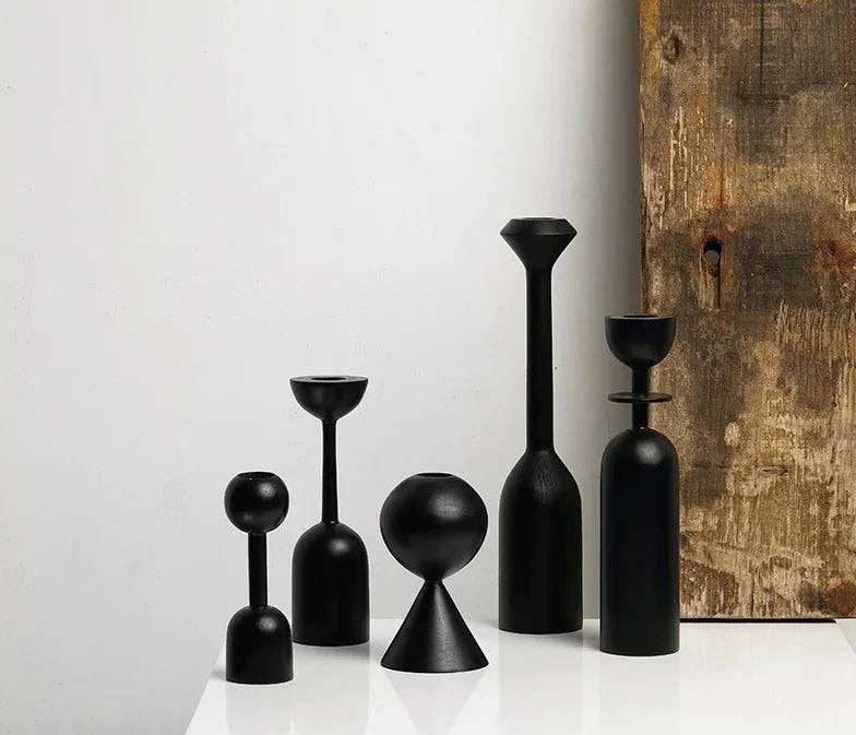 Black Wooden Candle Holder - The Gift Shop