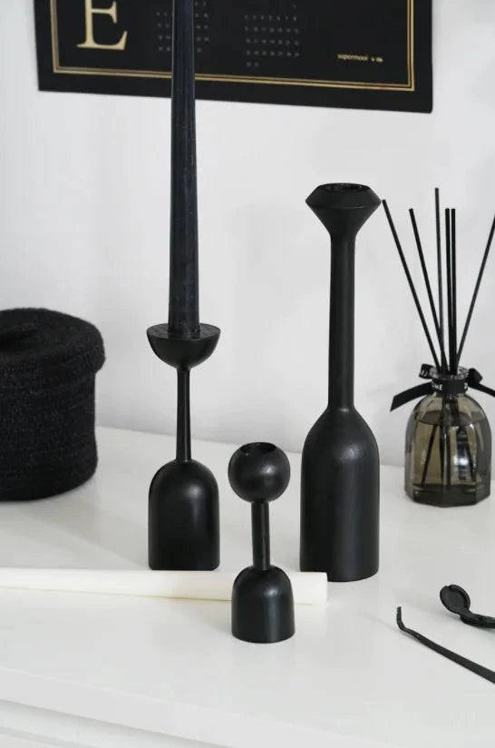 Black Wooden Candle Holder - The Gift Shop