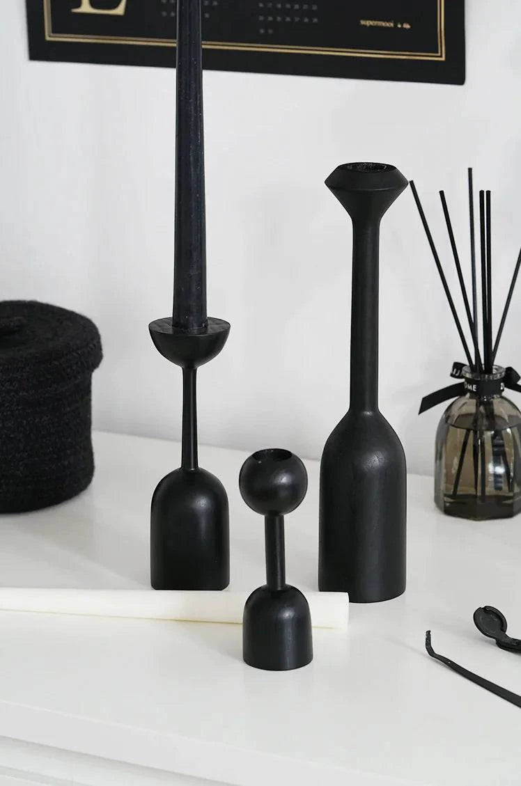 Black Wooden Candle Holder - The Gift Shop