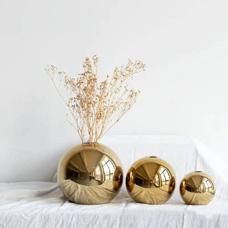 Golden Ceramic Round Ball Vase - The Gift Shop