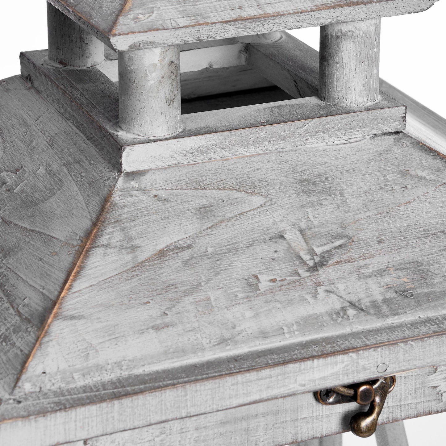 Set of Three Wooden Lanterns with Cross Design – Grey