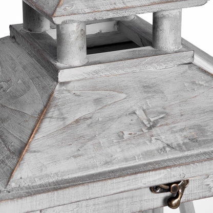 Set of Three Wooden Lanterns with Cross Design – Grey