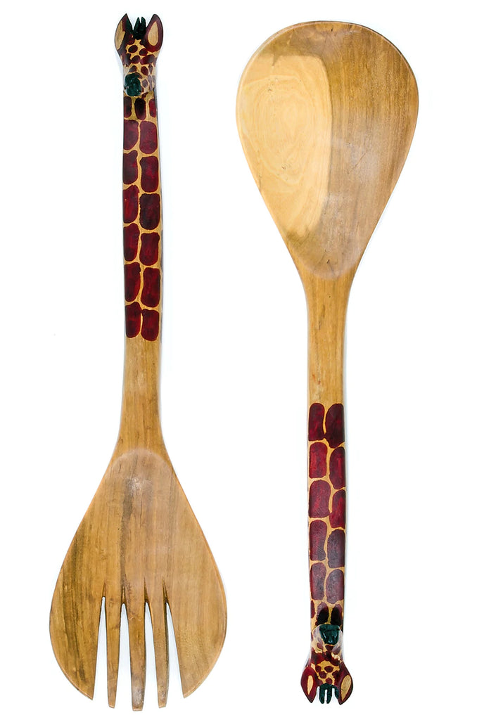 Hand-Carved Mahogany Giraffe Salad Servers - The Gift Shop