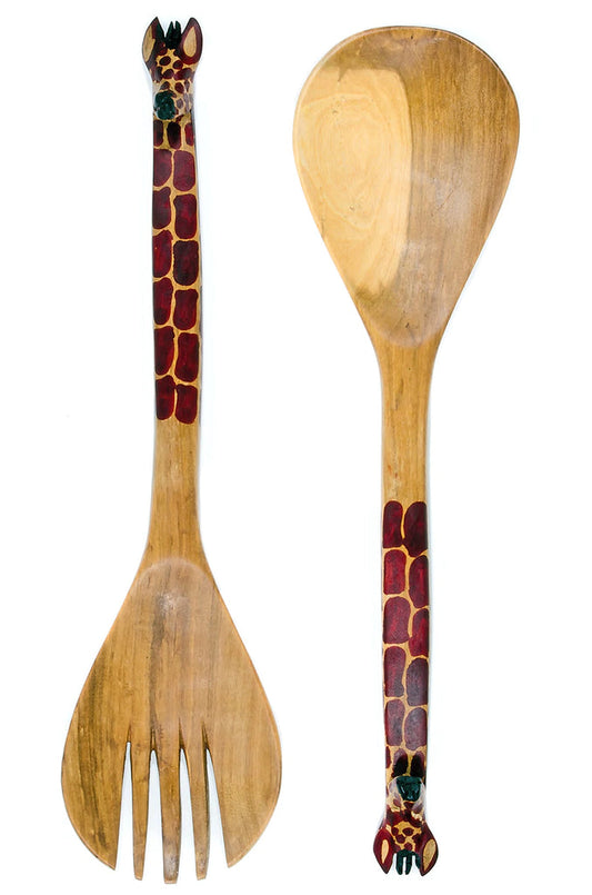 Hand-Carved Mahogany Giraffe Salad Servers - The Gift Shop