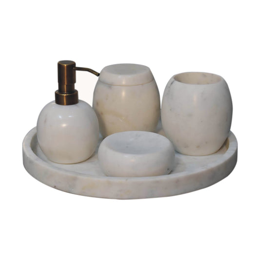 5-Piece Handmade White Marble Bathroom Set
