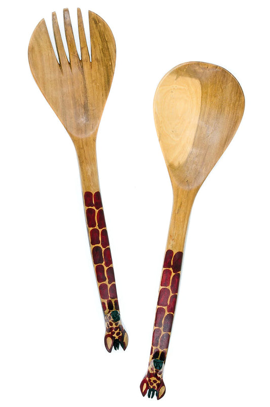 Hand-Carved Mahogany Giraffe Salad Servers - The Gift Shop