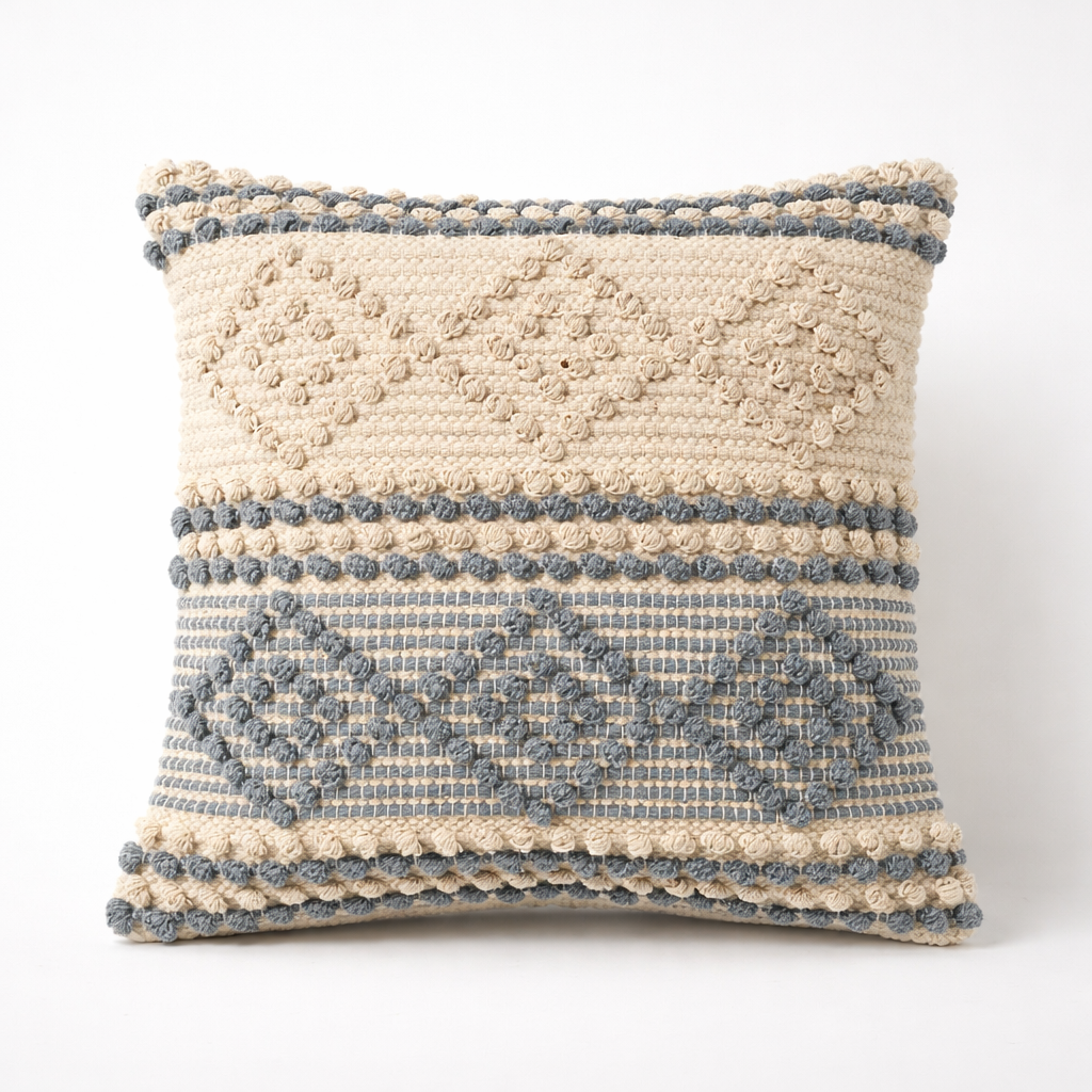 Decorative pillow with textured pattern on a white background