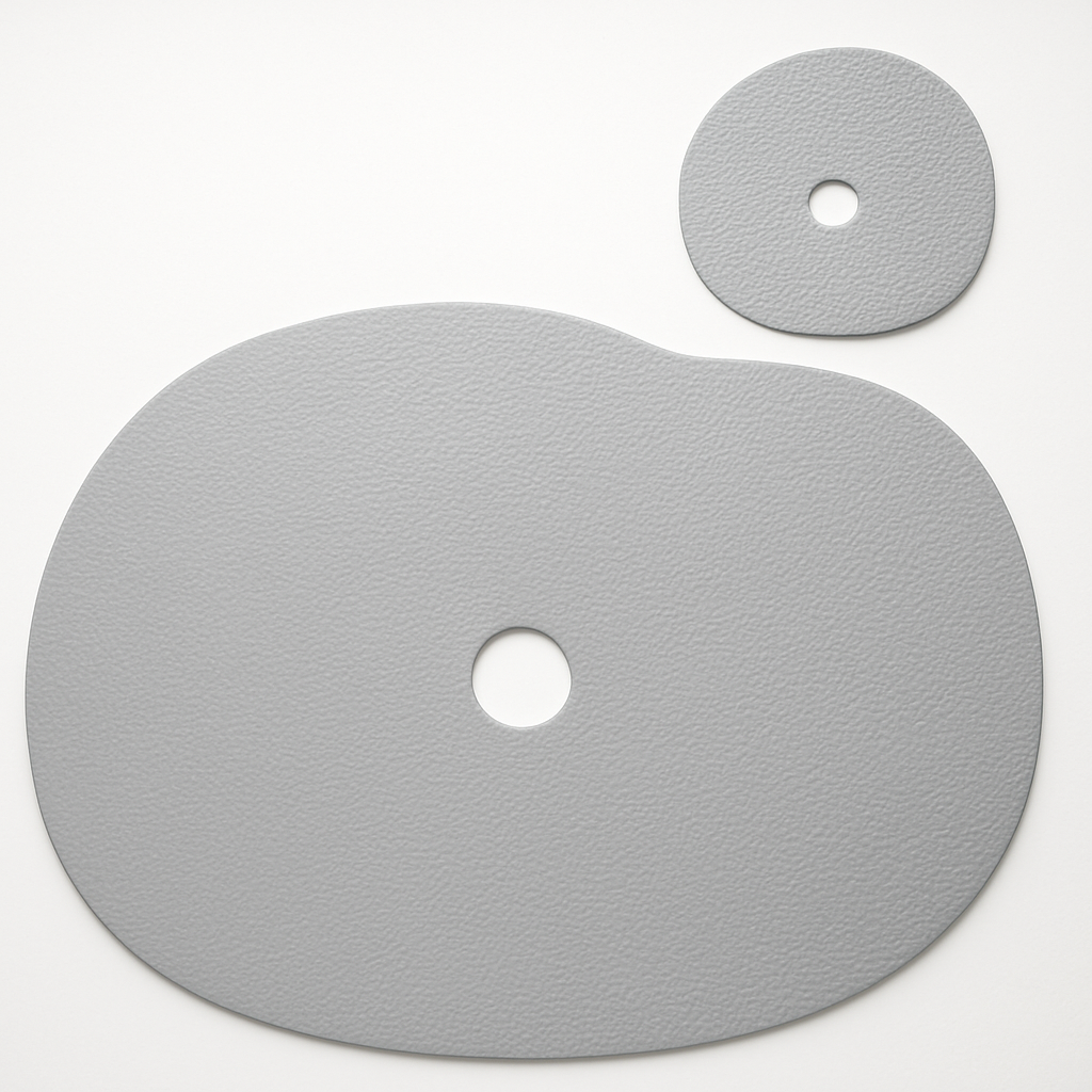 Grey blue natural leather placemat and coaster set.