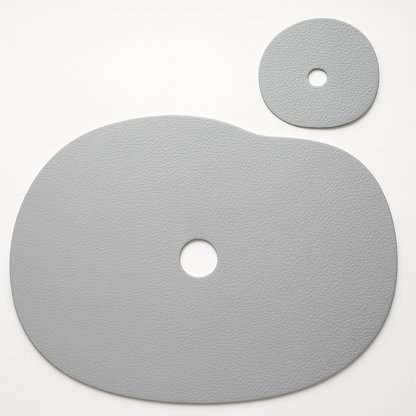 Grey blue natural leather placemat and coaster set.
