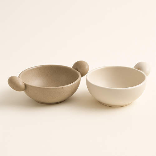 Ceramic Ear Bowls in Sandy and Glacier Glaze.