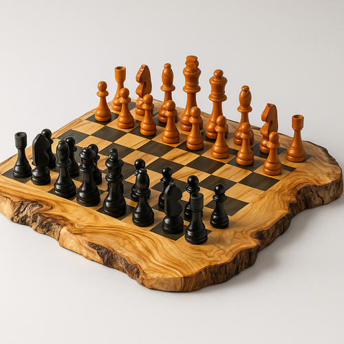 Handmade Olive Wood Chess Set with Natural Edges.