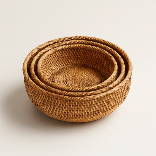 Handwoven Rattan Basket Set - 3 Sizes