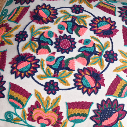 Handcrafted Floral Embroidered Wooden Stool