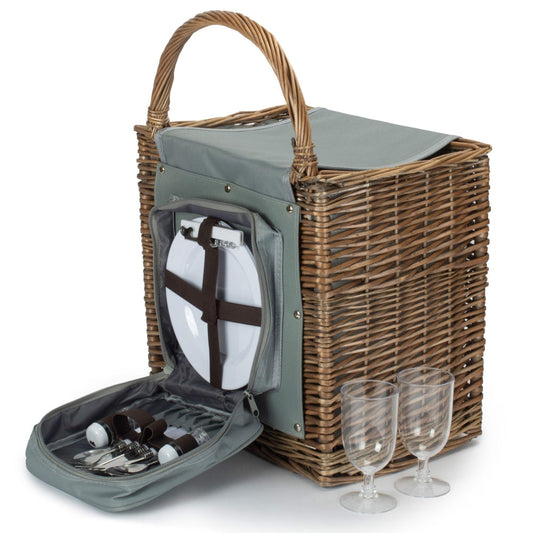 2-Person Wicker Chiller Picnic Basket – Antique Wash Finish
