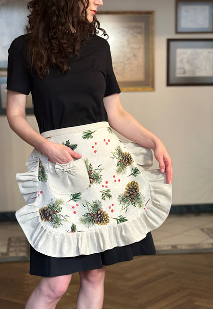 Handmade Christmas Half Apron with Beige Frill