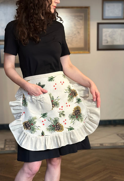 Handmade Christmas Half Apron with Beige Frill