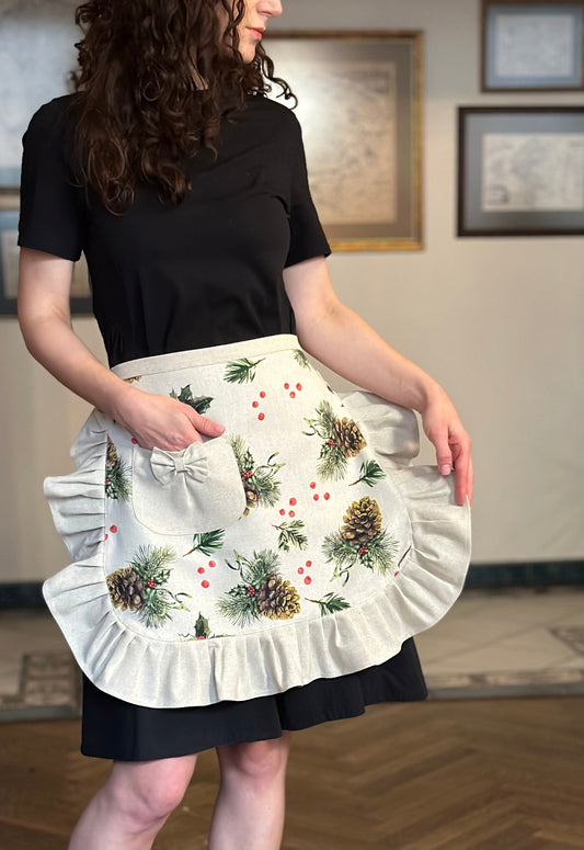 Handmade Christmas Half Apron with Beige Frill