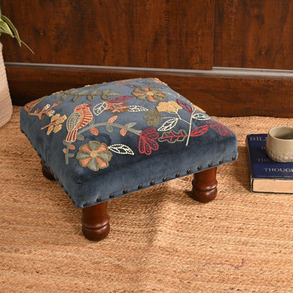 Handcrafted Velvet Embroidered Footstool - Sahaj Hast