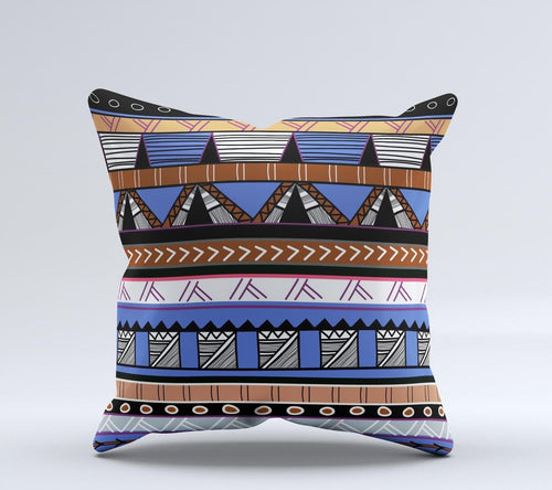Abstract Blue and Brown Shaped Aztec Ink - Fuzed Decorative Throw Pillow – Thoughtful Gift from The Gift Shop UAE