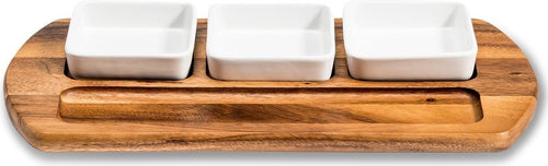 Acacia Wood Charcuterie Board with 3 Square Ceramic Bowls – Thoughtful Gift from The Gift Shop UAE