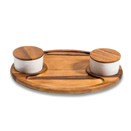 Charcuterie Tray with 2 Ceramic Bowls & Acacia Lids - The Gift Shop