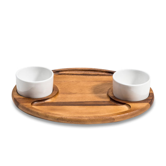 Charcuterie Tray with 2 Ceramic Bowls & Acacia Lids - The Gift Shop