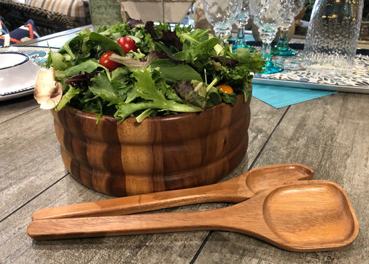 Handcrafted Acacia Wood Salad Bowl with Serving Utensils – Elegant & Durable - The Gift Shop