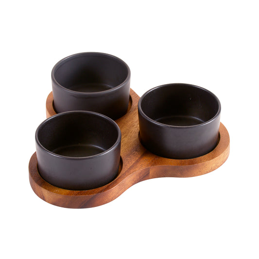 Acacia Wood Serving Board with Ceramic Bowls - The Gift Shop