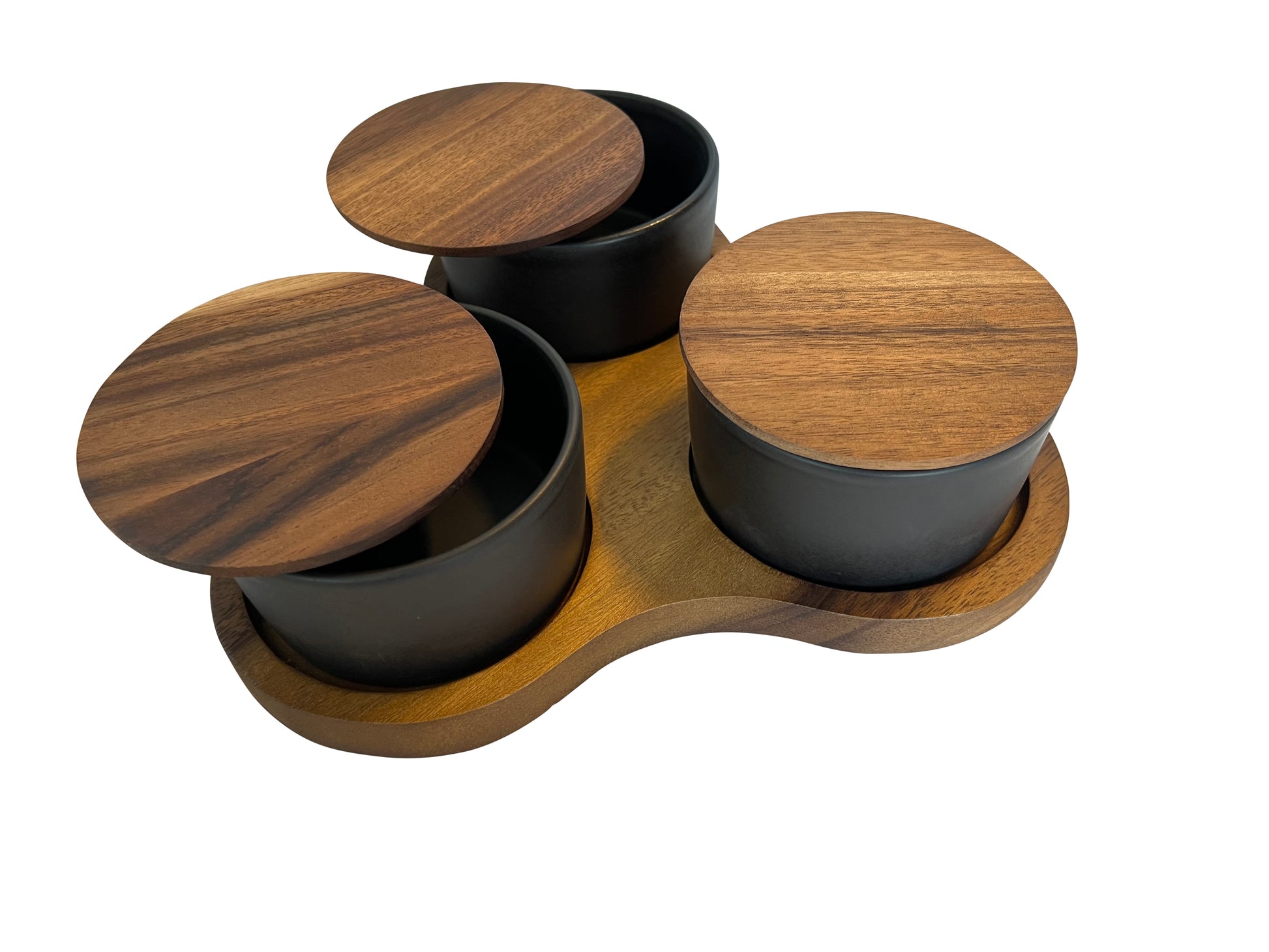 Acacia Wood Serving Board with Ceramic Bowls - The Gift Shop