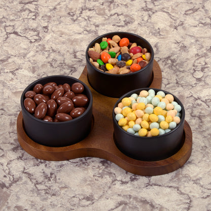 Acacia Wood Serving Board with Ceramic Bowls - The Gift Shop