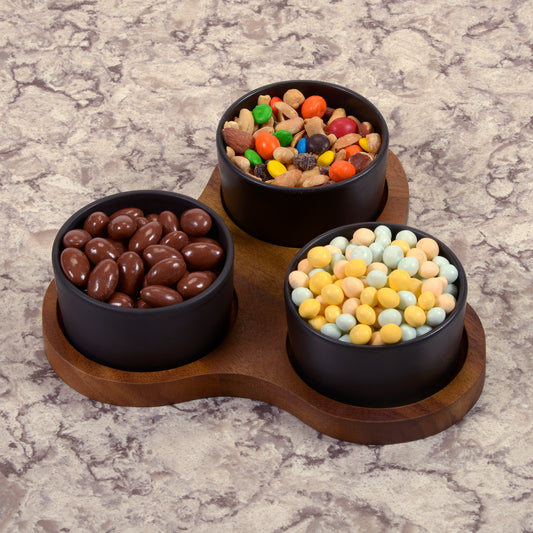 Acacia Wood Serving Board with Ceramic Bowls - The Gift Shop